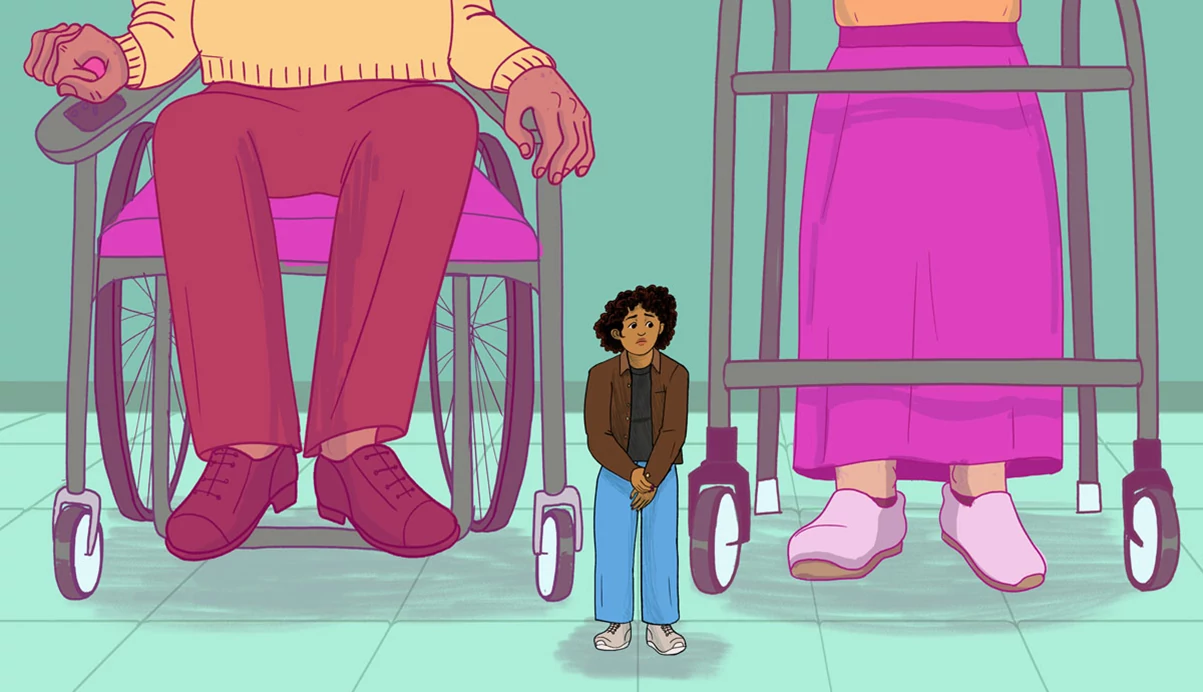 illustration of woman looking anxious for becoming caregiver