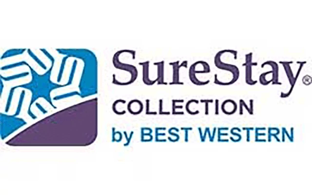 SureStay Collection by Best Western hotel logo in purple and blue letters with square symbol next to the name