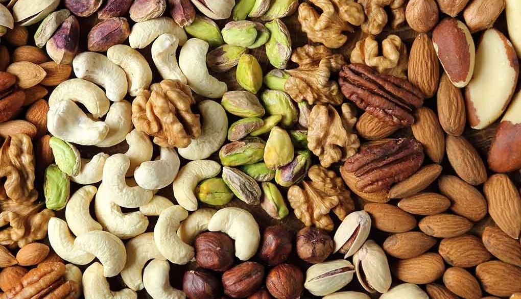 Nuts are packed with nutrients that can support brain health A close-up view of various kinds of nuts