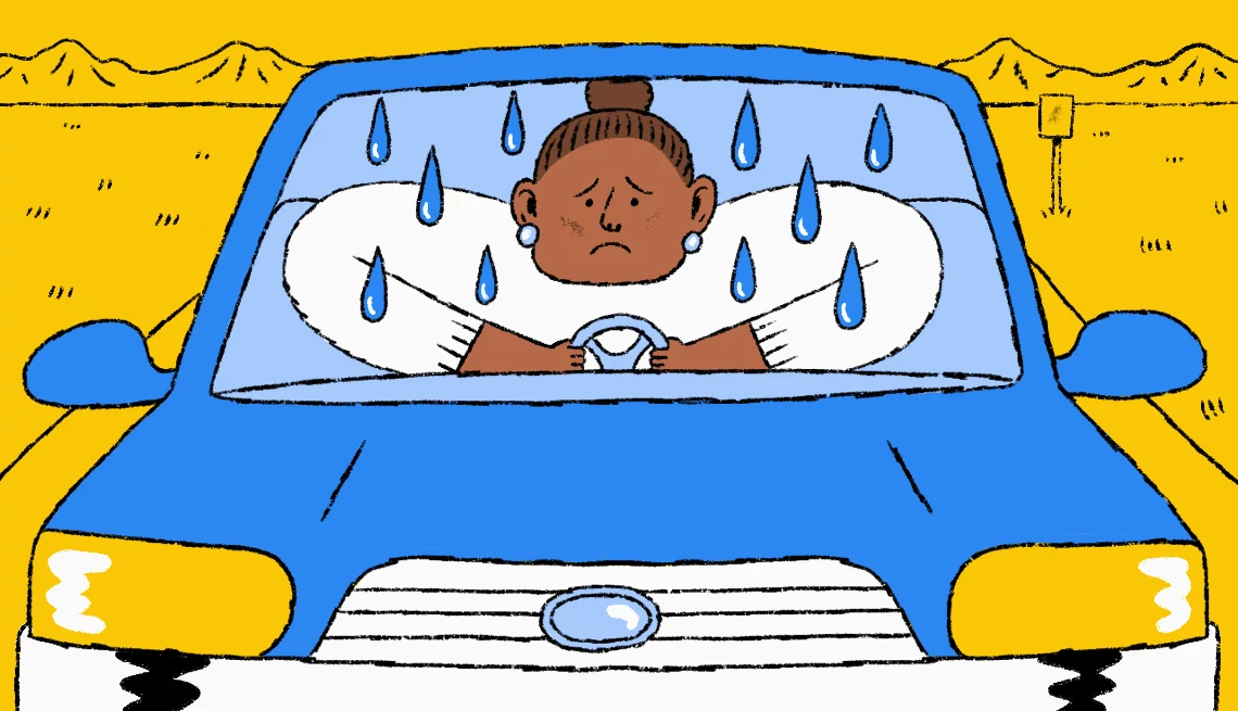 Frequent Urination While Traveling woman stuck in a car sweating