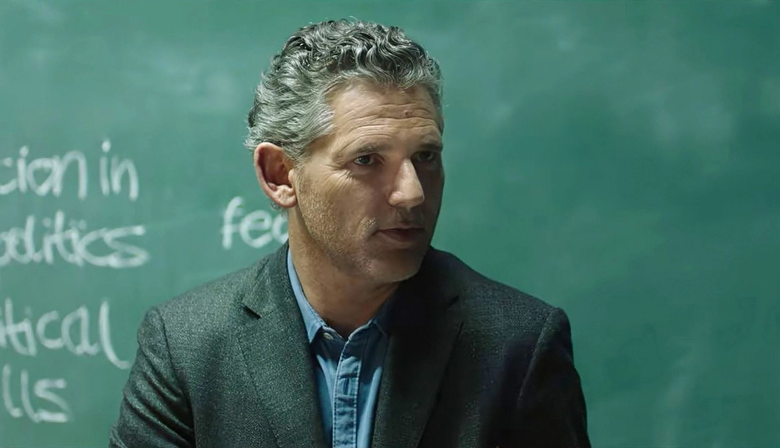 Eric Bana in A Sacrifice Eric Bana standing in front of a chalkboard in the film A Sacrifice