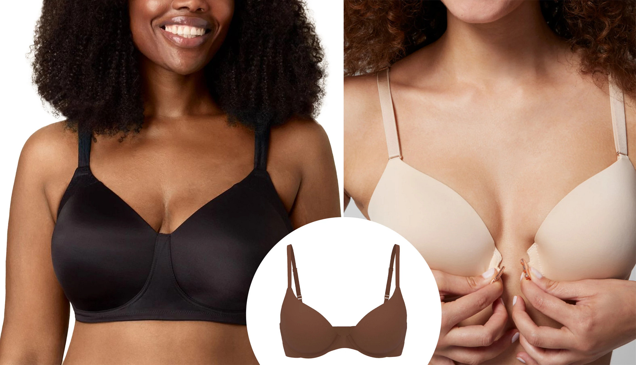 models wearing bras in black and nude