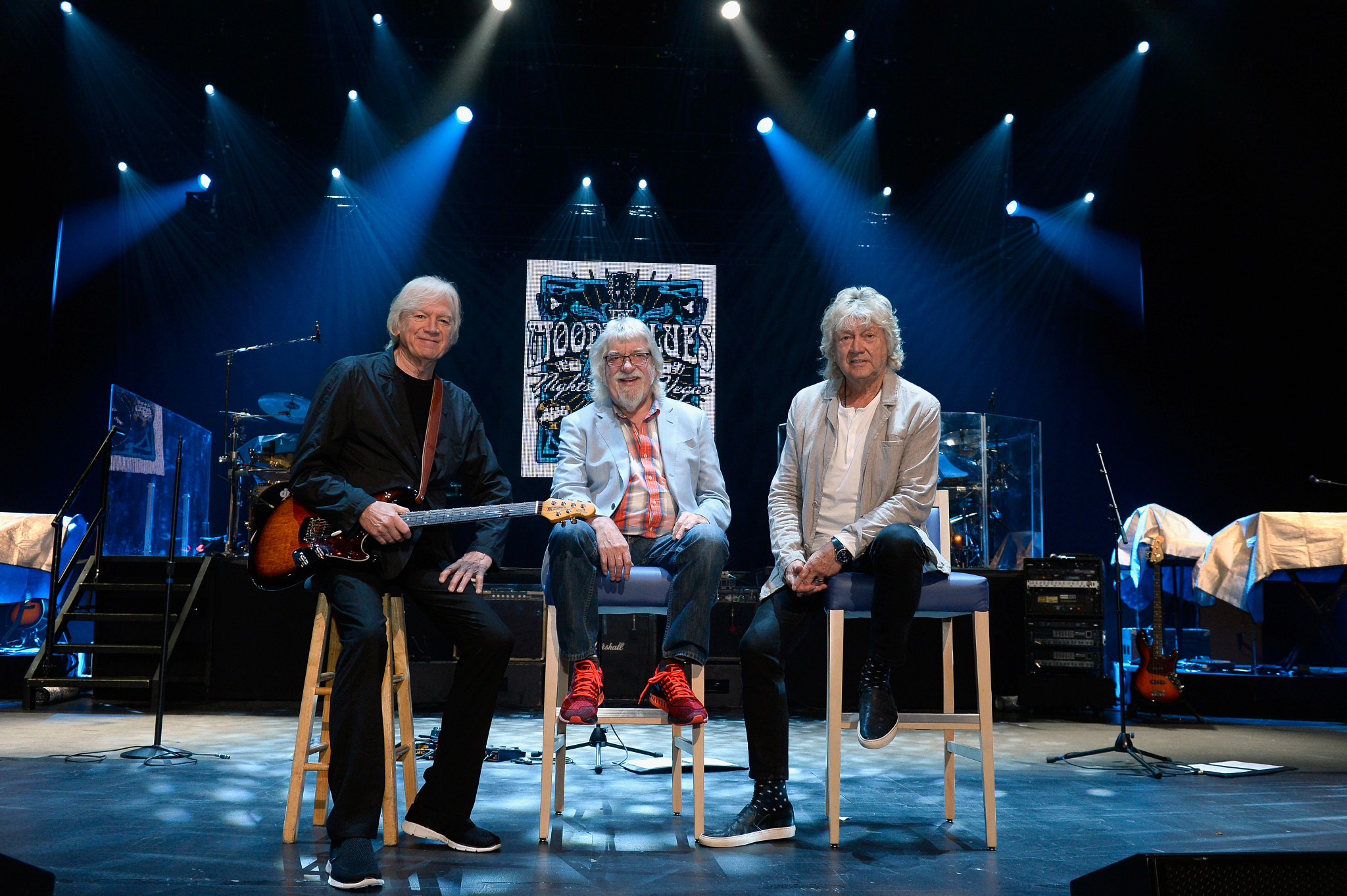 moody blues posing as a group on a stage
