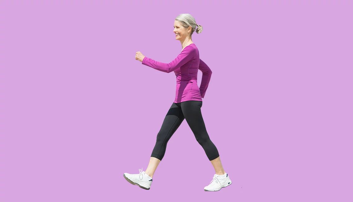 How to Walk Farther woman walking on purple background