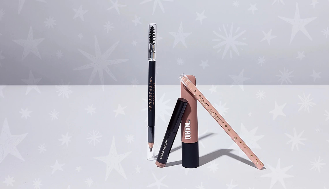 a collection of eye make up products