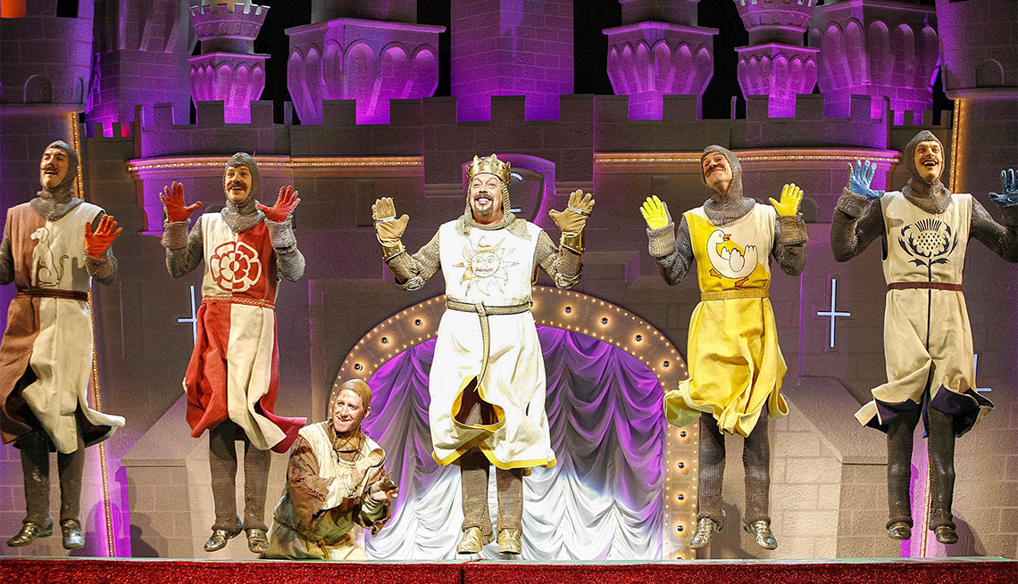 Tim Curry in Spamalot Tim Curry and other performers during the musical Spamalot at the Palace Theatre in London