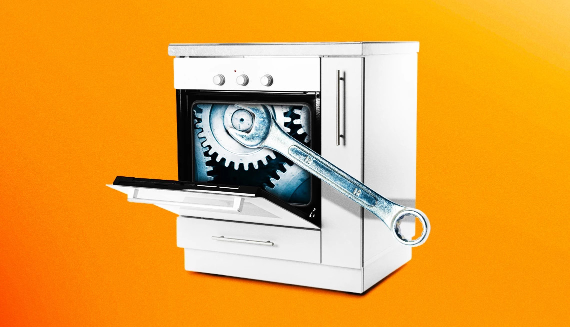 an appliance with a wrench and gears showing