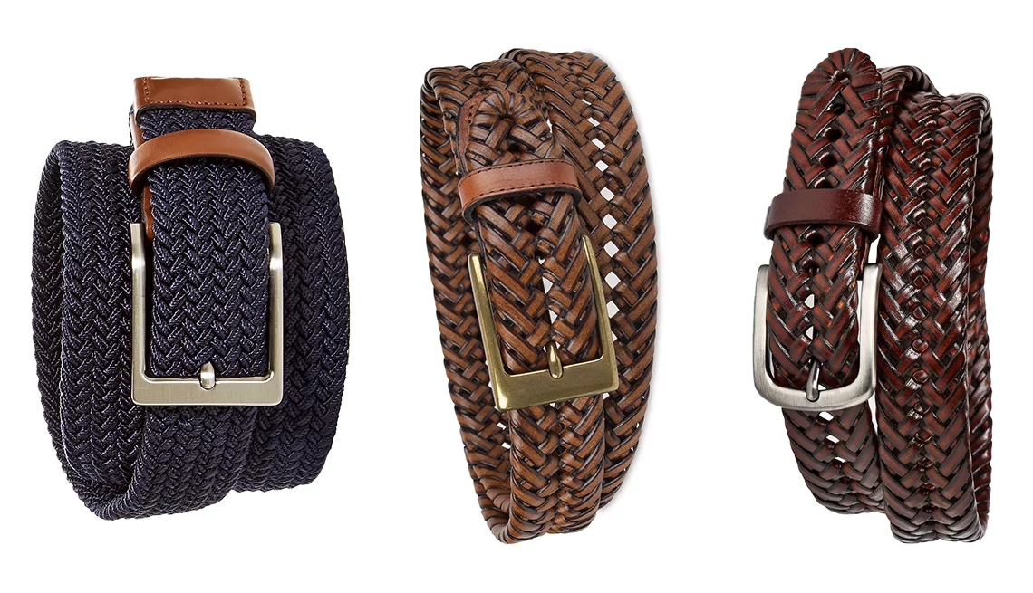 Bloomingdale Woven Stretch Belt; Dockers Braided Dress Casual Belt; Goodfellow & Co Men’s Braided Lace Webbed Belt