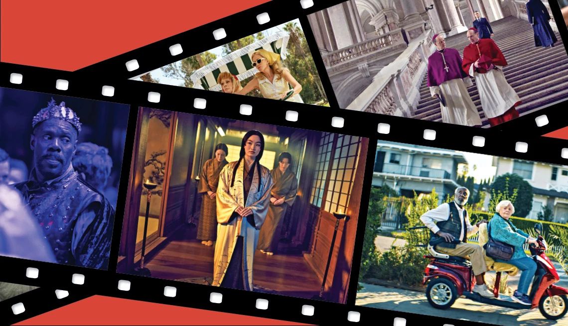movies for grownups nominees graphic of a film strip featuring scenes from movies nominated for an award