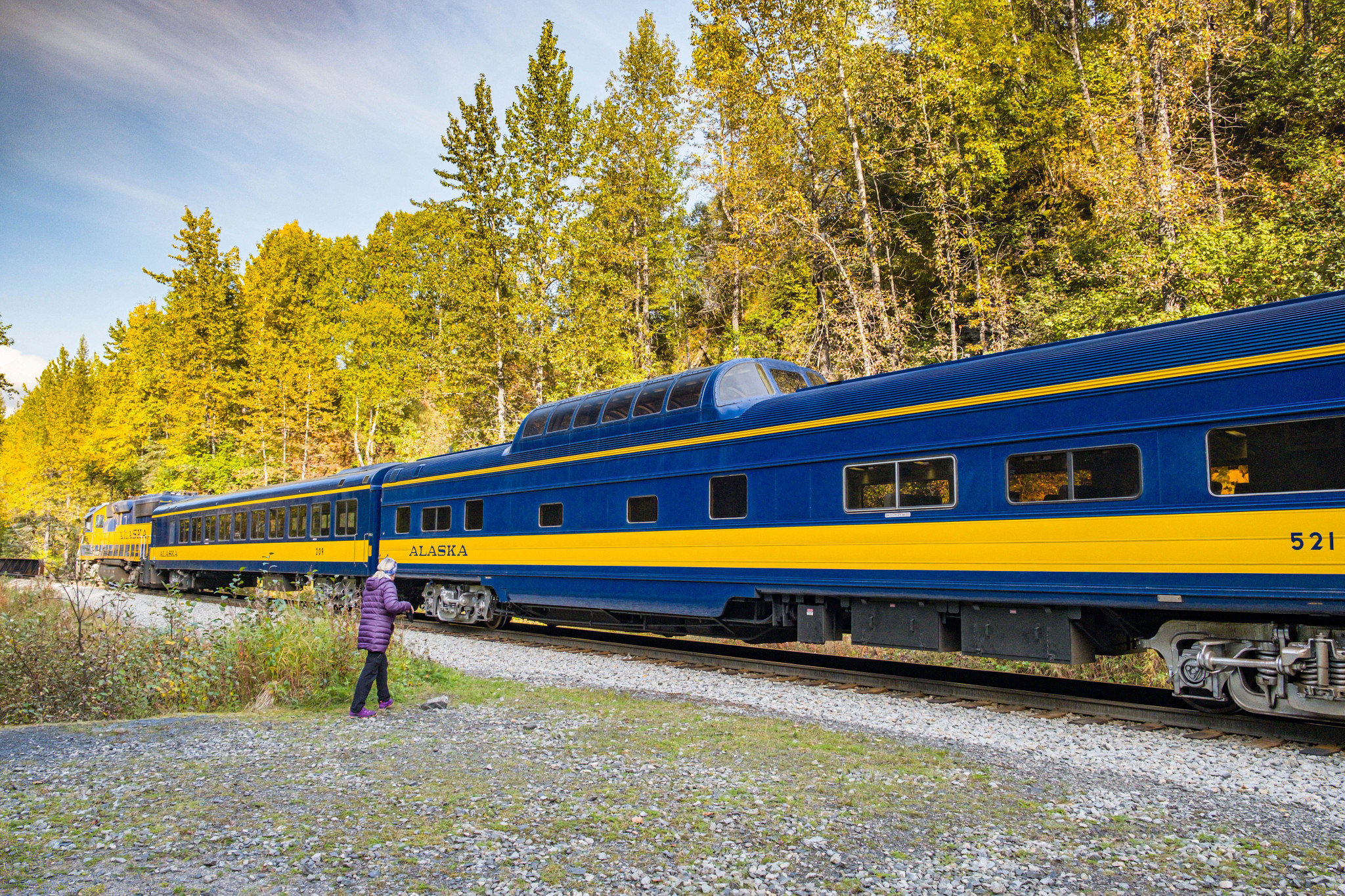 a person walking near a train on tracks