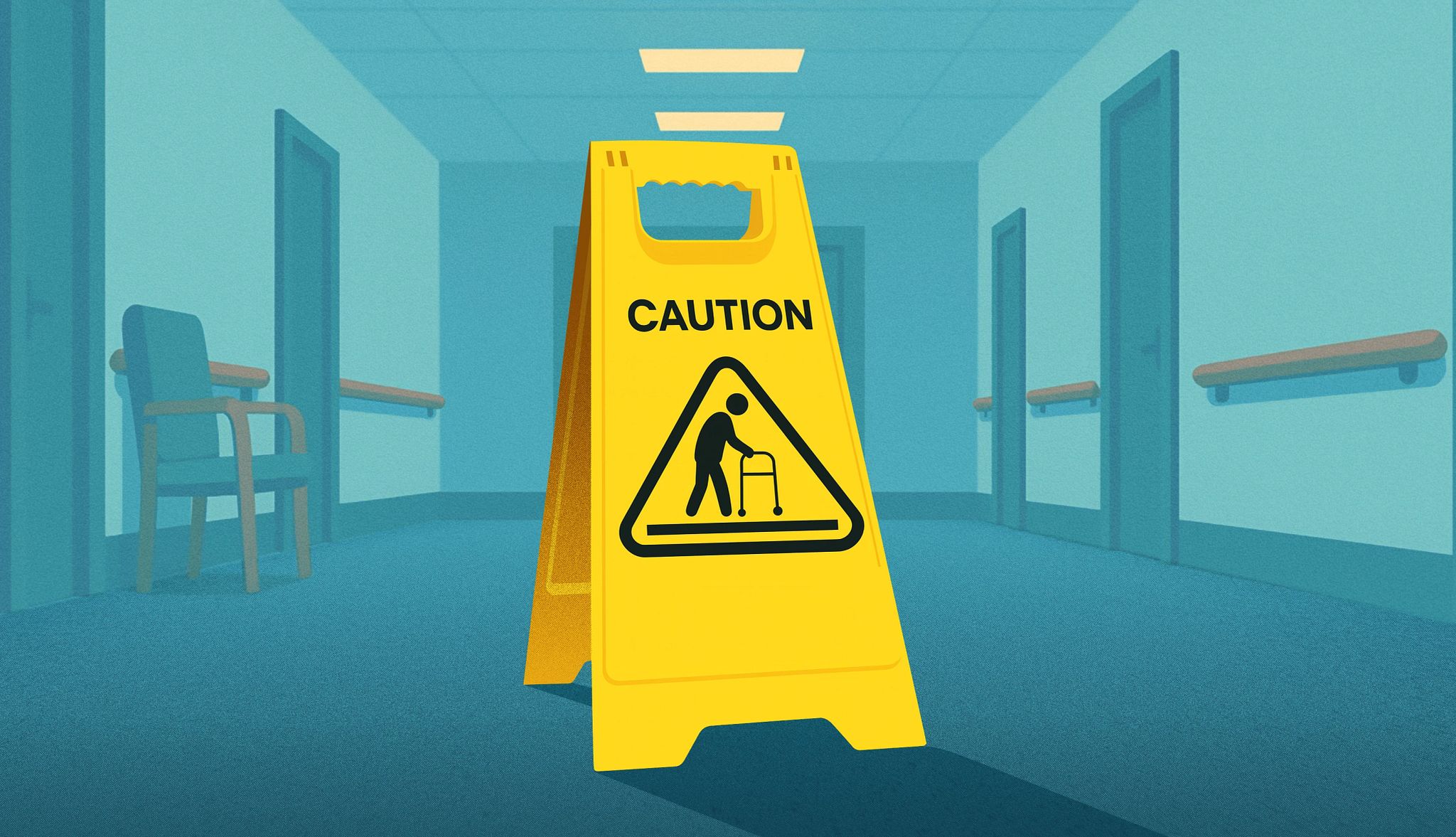 Protecting Loved Ones in Nursing Homes a yellow caution sign showing a person using a walker