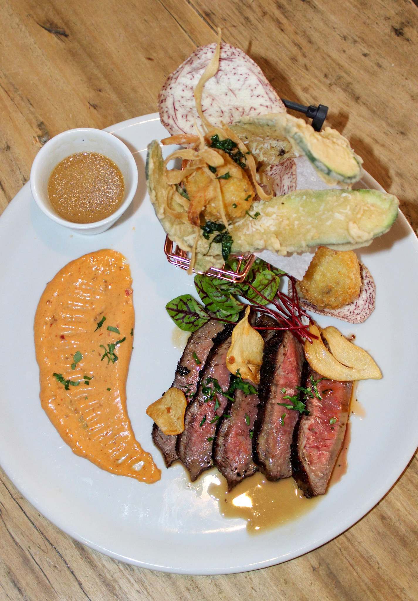 a close up of a skirt steak dish