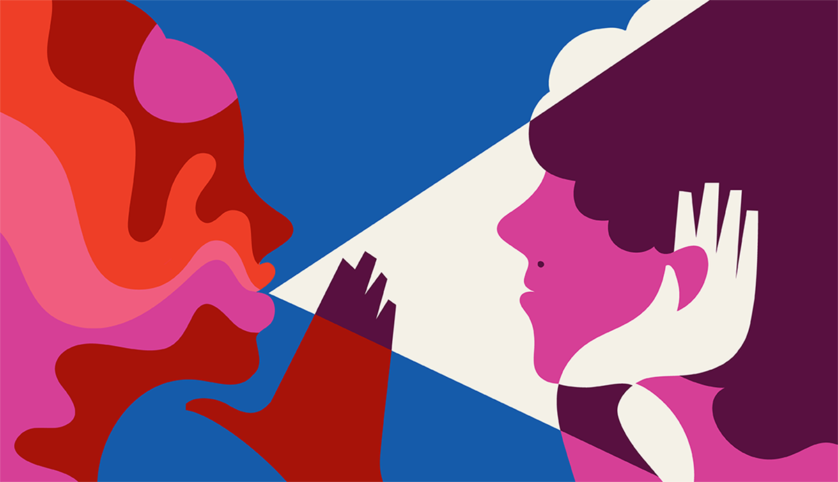illustration of woman saying something to another woman listening