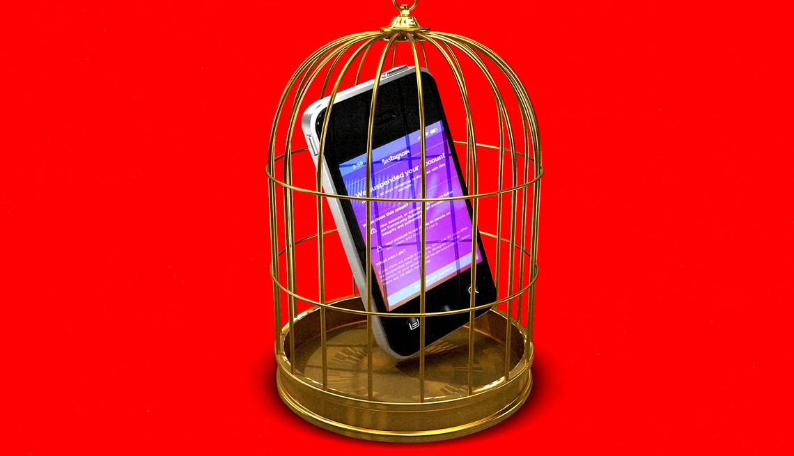 a smartphone inside a birdcage