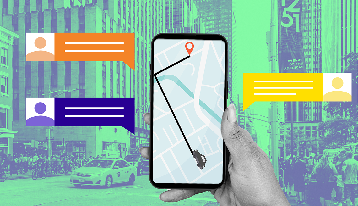 Ride-Hailing App Adds Features Aimed at Caregivers a phone with chat icons around it