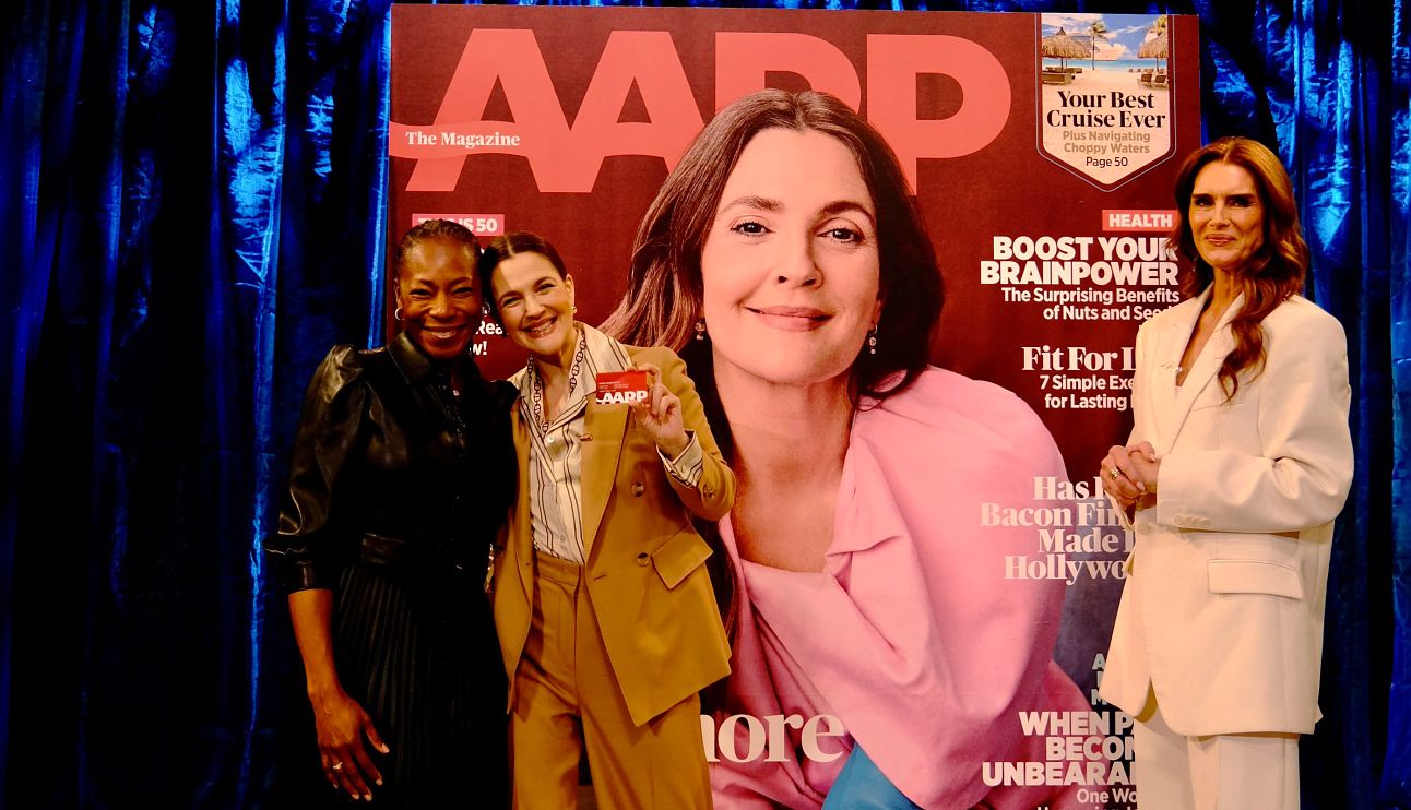 Drew Barrymore on Her ‘AARP The Magazine’ Cover AARP'S CEO Dr. Myechia Minter-Jordan, Drew Barrymore and Brooke Shields