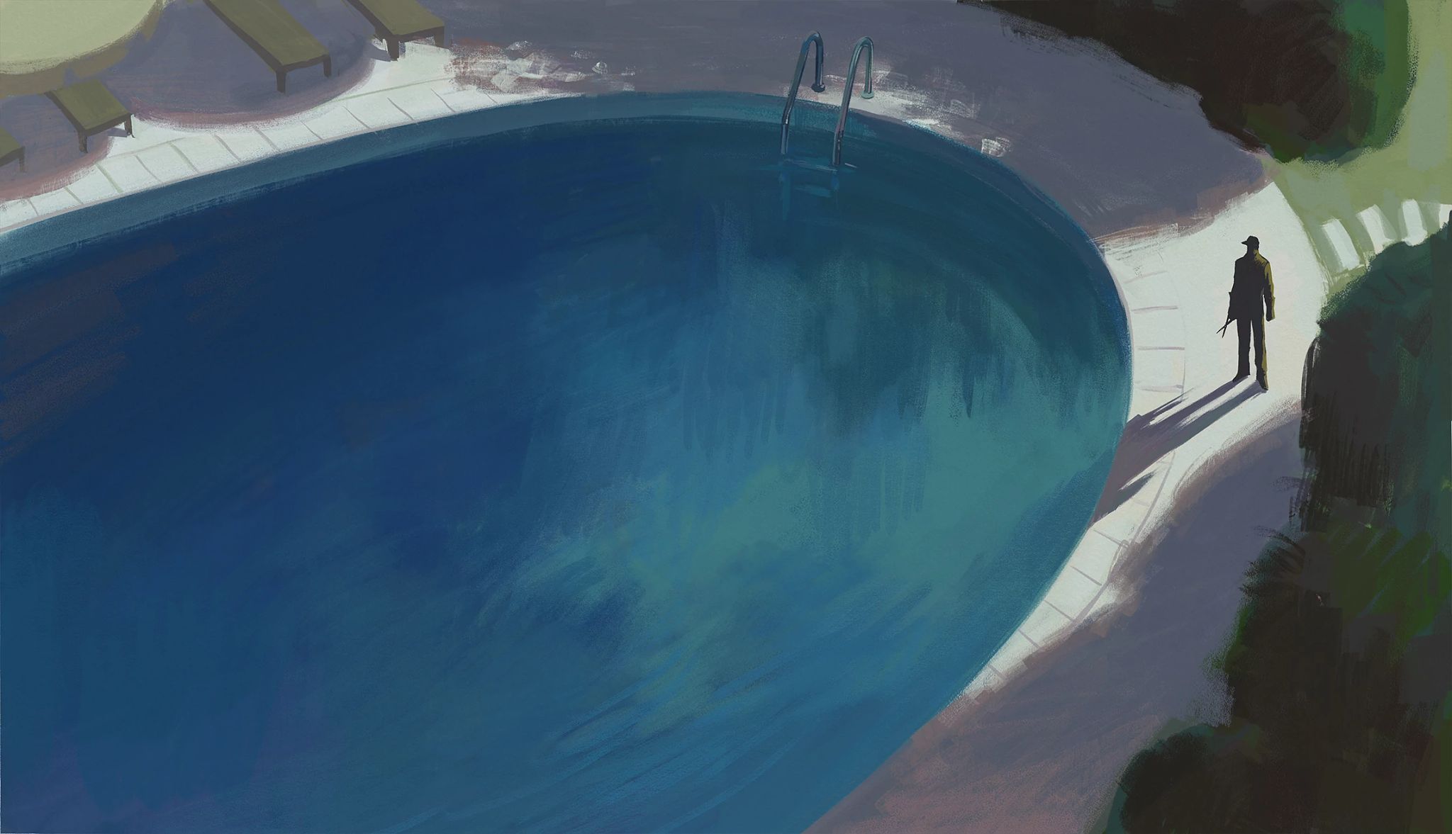 I've Got You Under My Skin by Mary Higgins Clark chapters 11-20 Illustration of a view from above of a person standing next to a large swimming pool