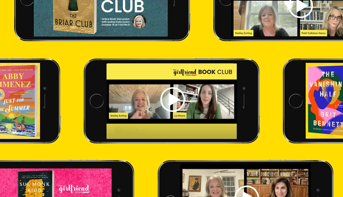 Image of iphone screens with screenshots of author interview videos