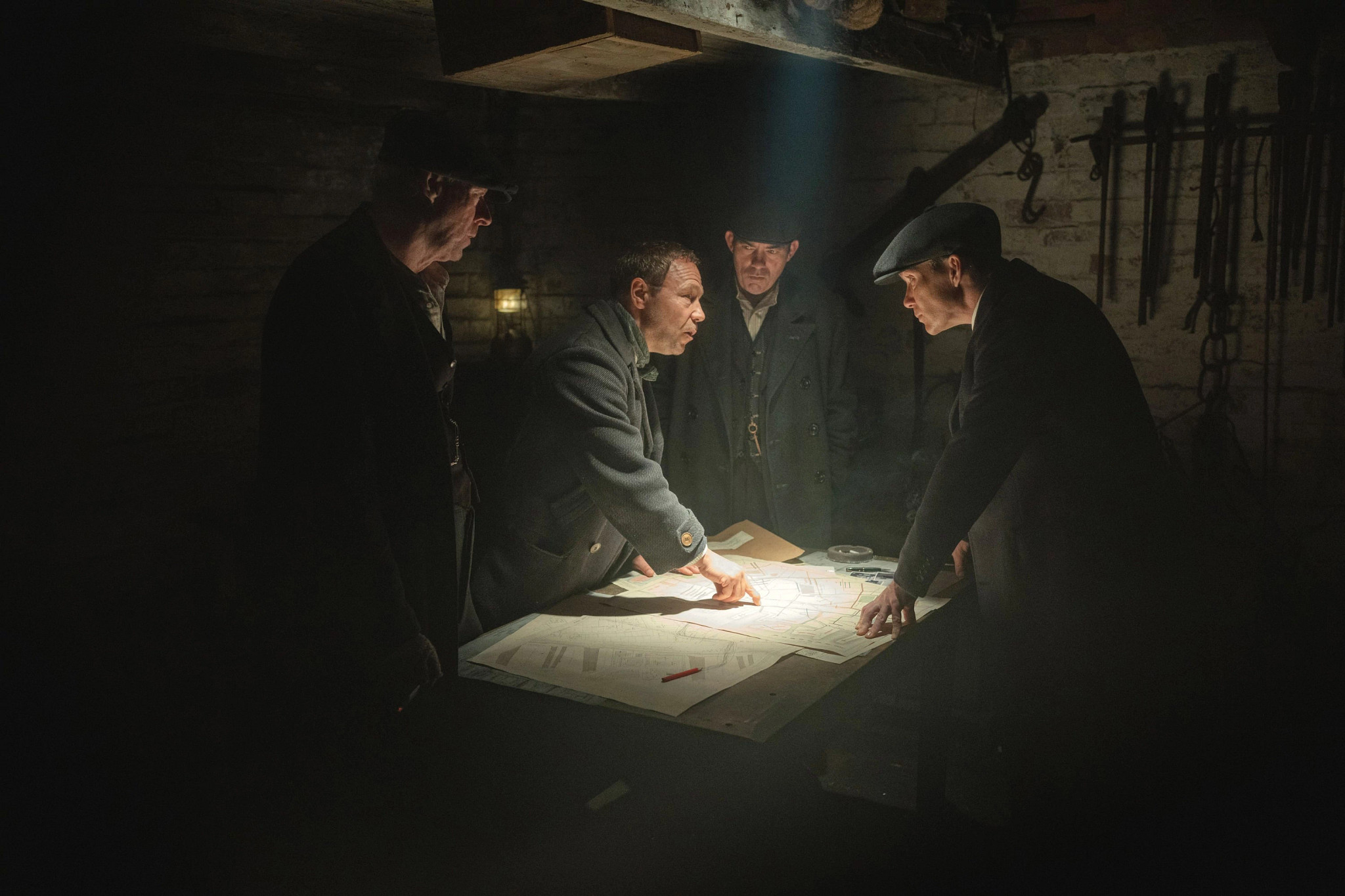 ned dennehy, stephen graham, packy lee and cillian murphy in a scene from peaky blinders the immortal man