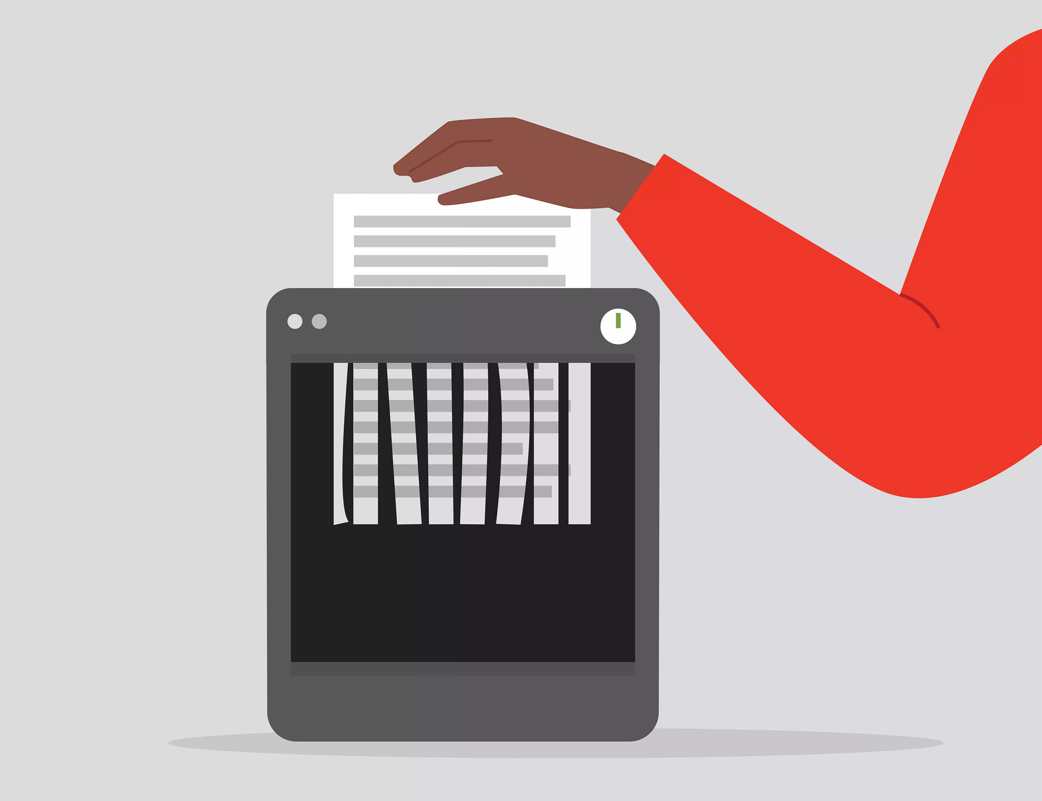 A hand putting a banknote into shredder, deflation, financial crisis, bankruptcy, money devaluation