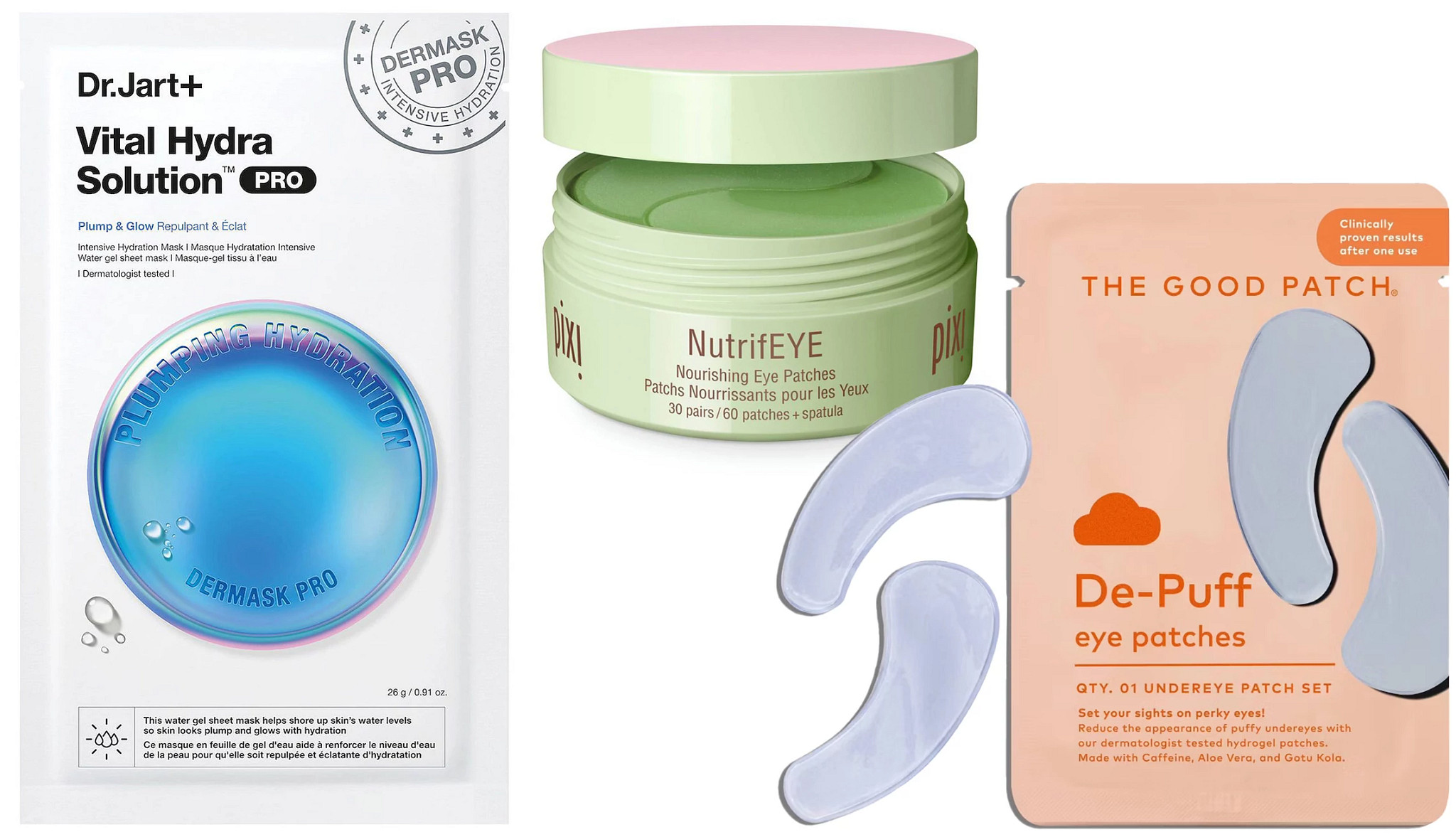 a collage with three different types of under eye patches