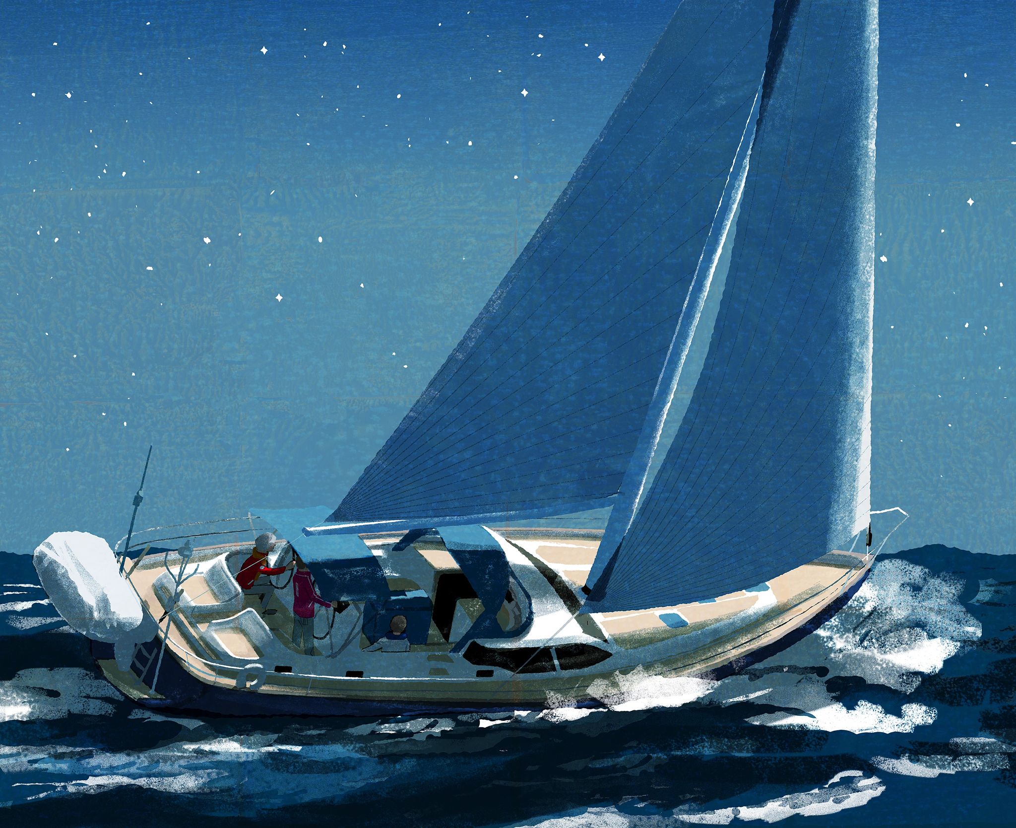 A Father-Son Trip of a Lifetime boat at night