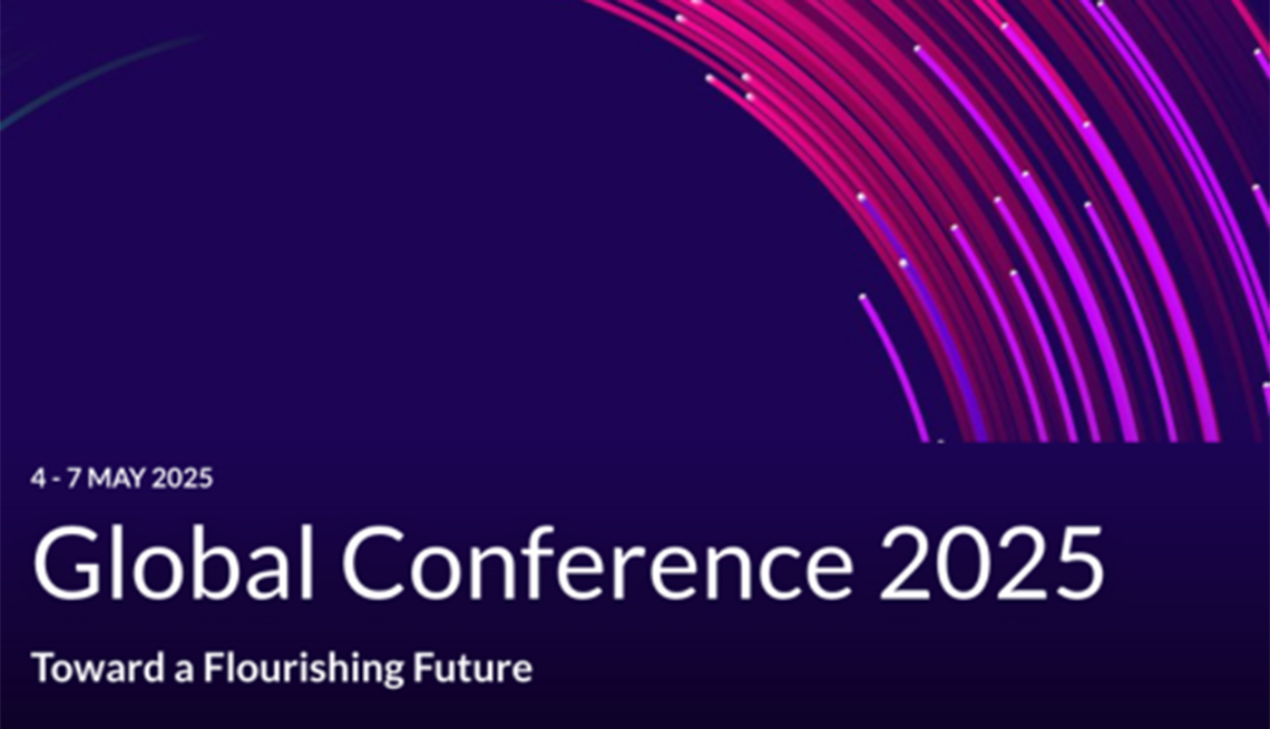 The Milken Institute Global Conference brought together the world's brightest minds to address the most urgent challenges Text that says, "Global Conference 2025," "Toward a Flourishing Future" and 4-7 May 2025" with a basic design background