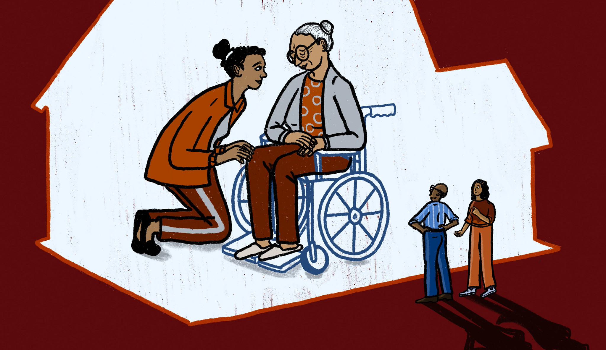 a person caring for someone in a wheelchair