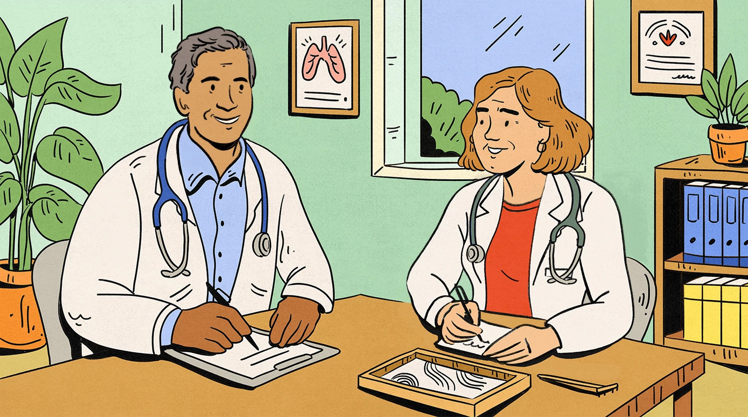 illustration of woman meeting with doctor
