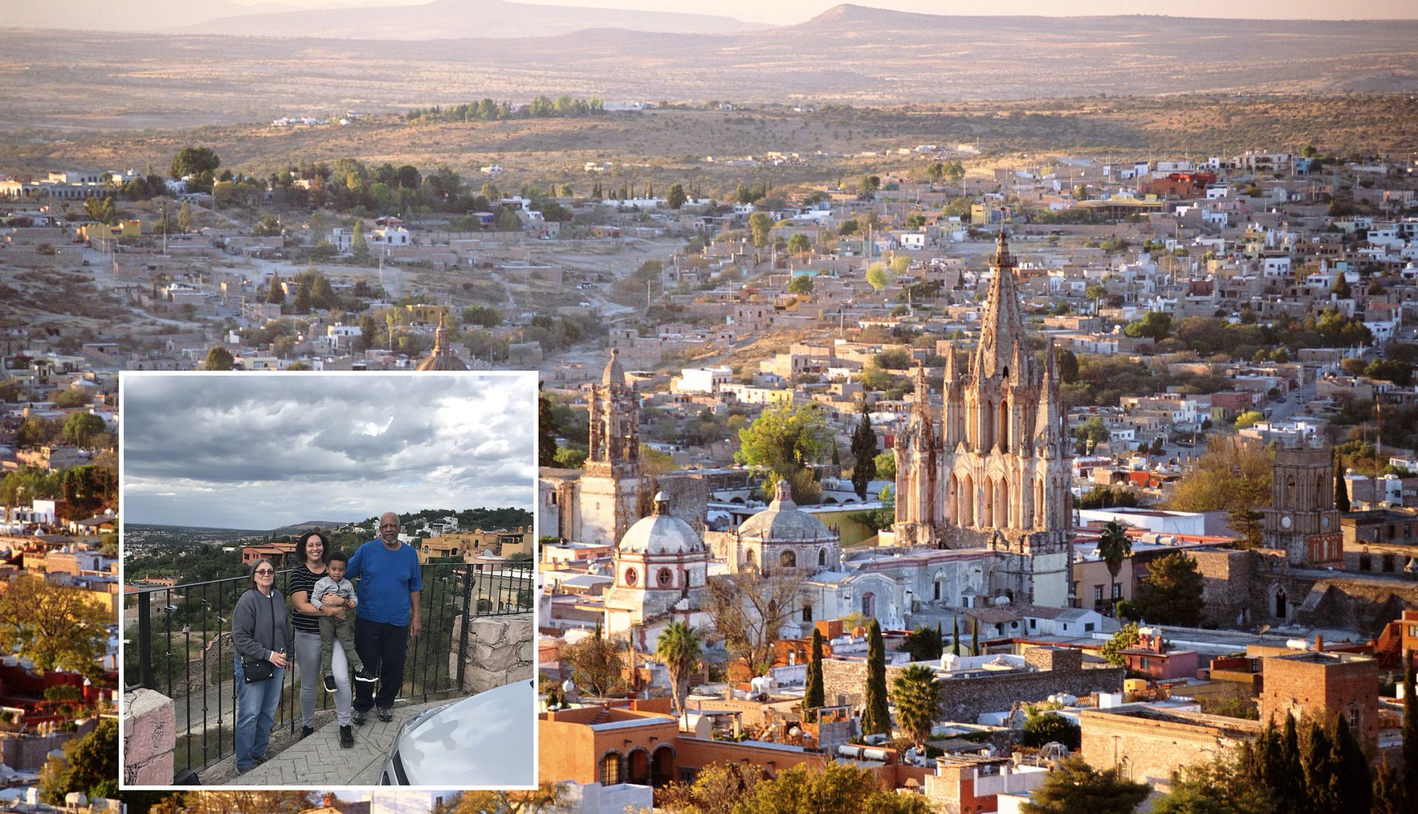 Favorite Fall Road Trips an image of a family with san miguel de allende, mexico in the background