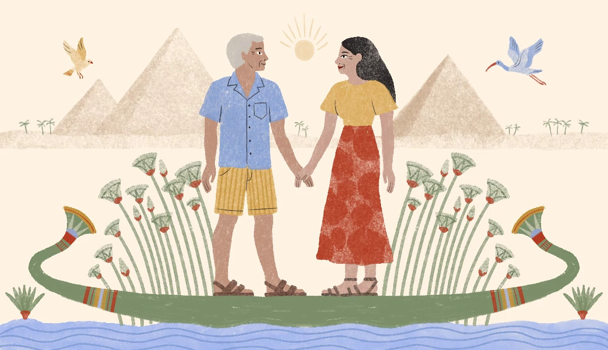a couple holding hands while traveling