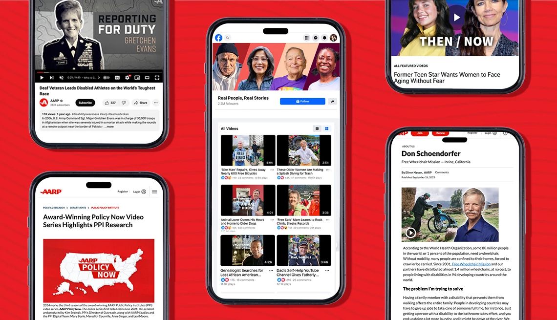 AARP Wins Anthem Awards smartphones with AARP clips on a red background