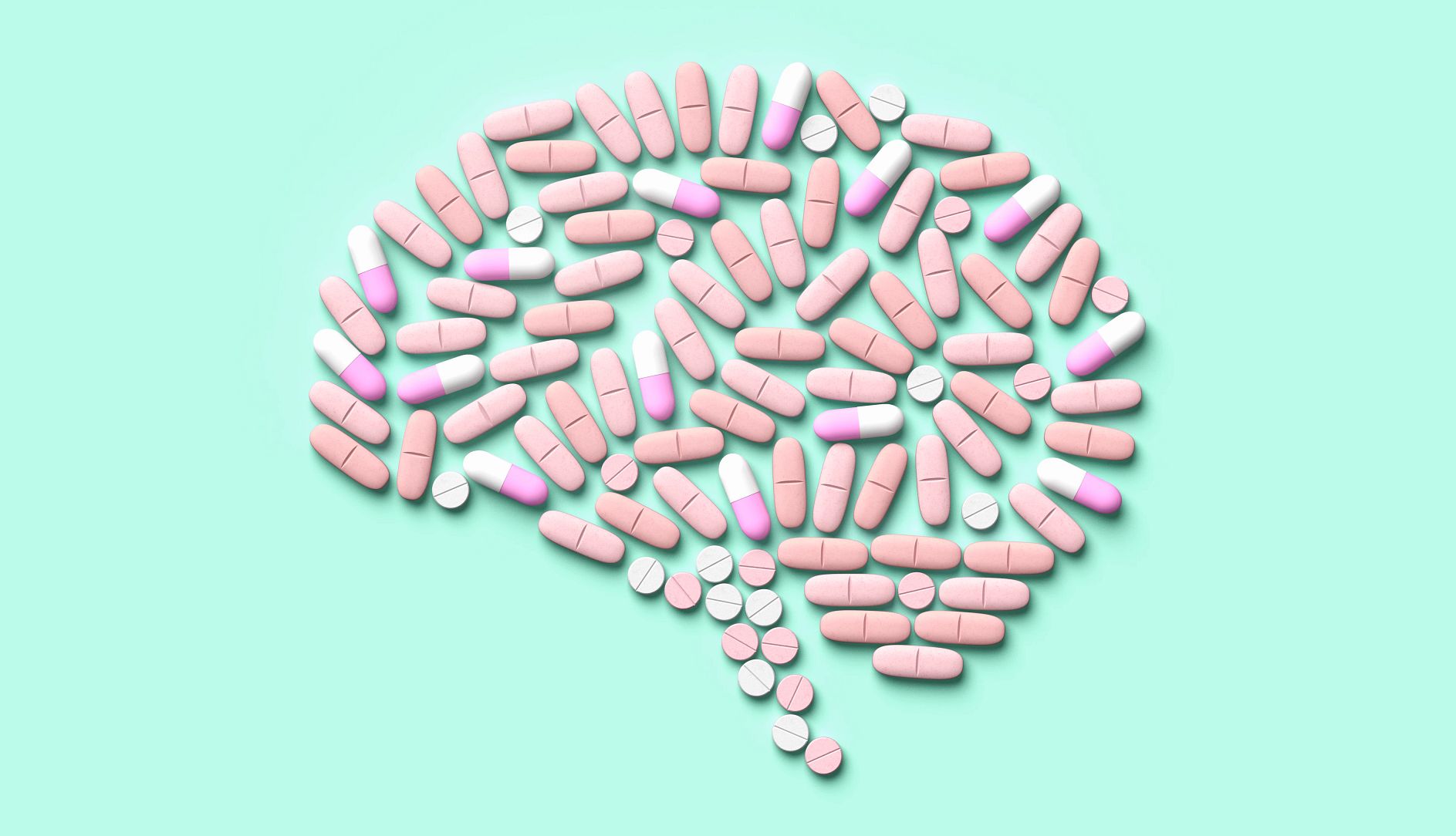 Certain Drugs Cause Slower Rates of Cognitive Decline pill capsules in the shape of a brain