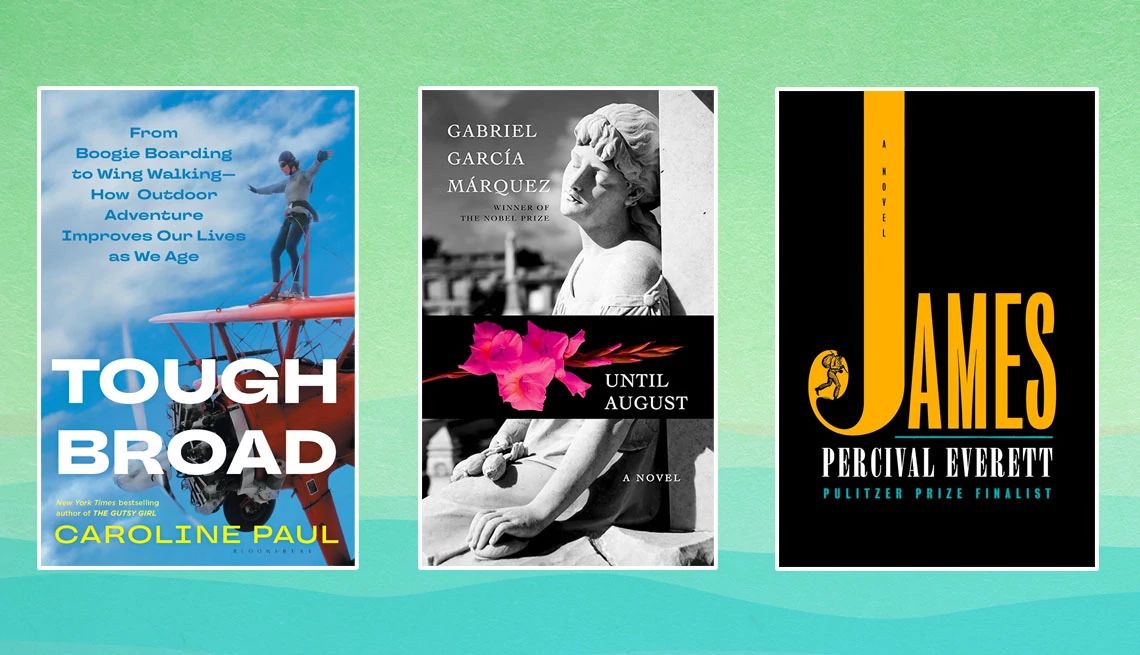 Book covers for Tough Broad, Until August and James on a light green background