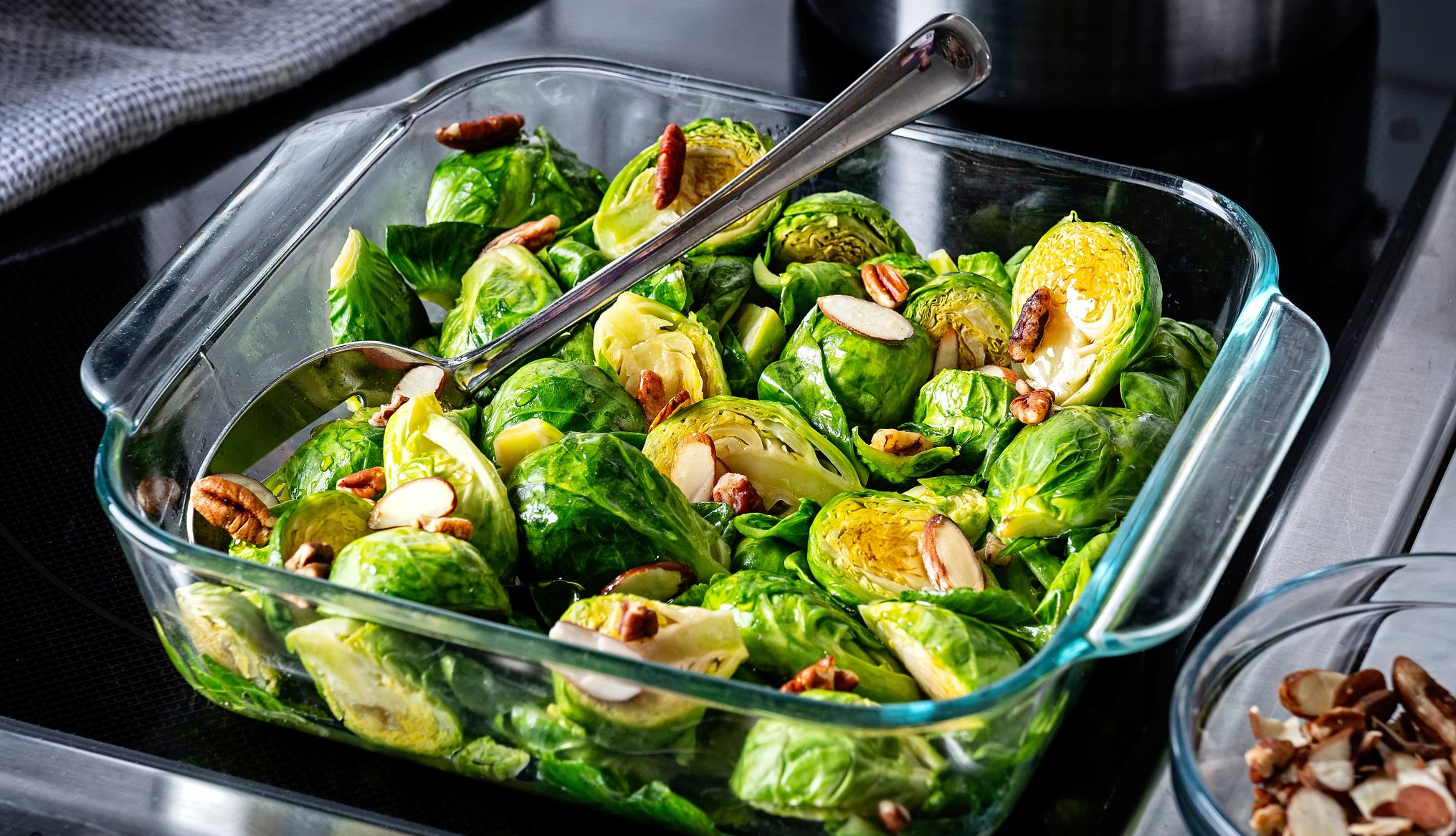 a pan of brussel sprouts 