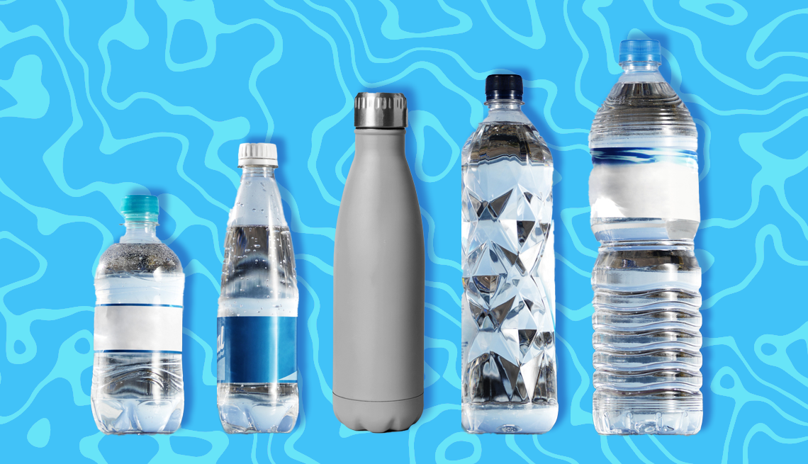 different bottles of water
