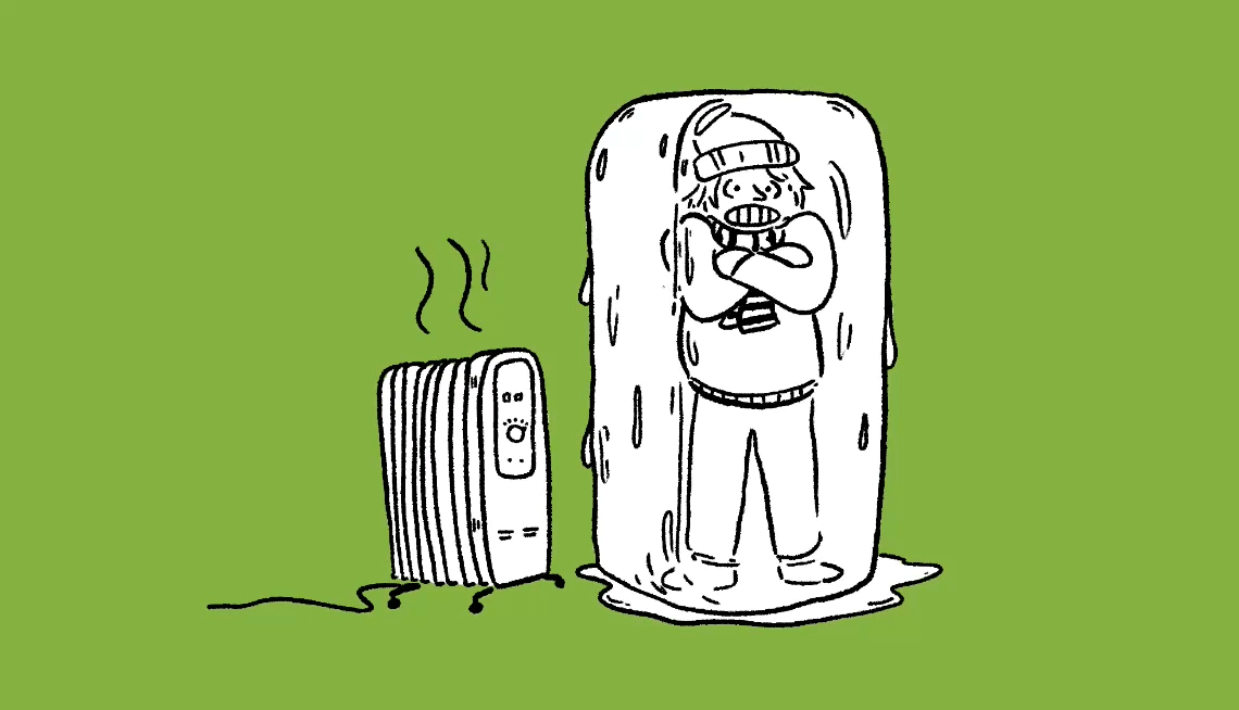 Why Do I Always Feel Cold? illustrated gif of someone frozen in block of ice