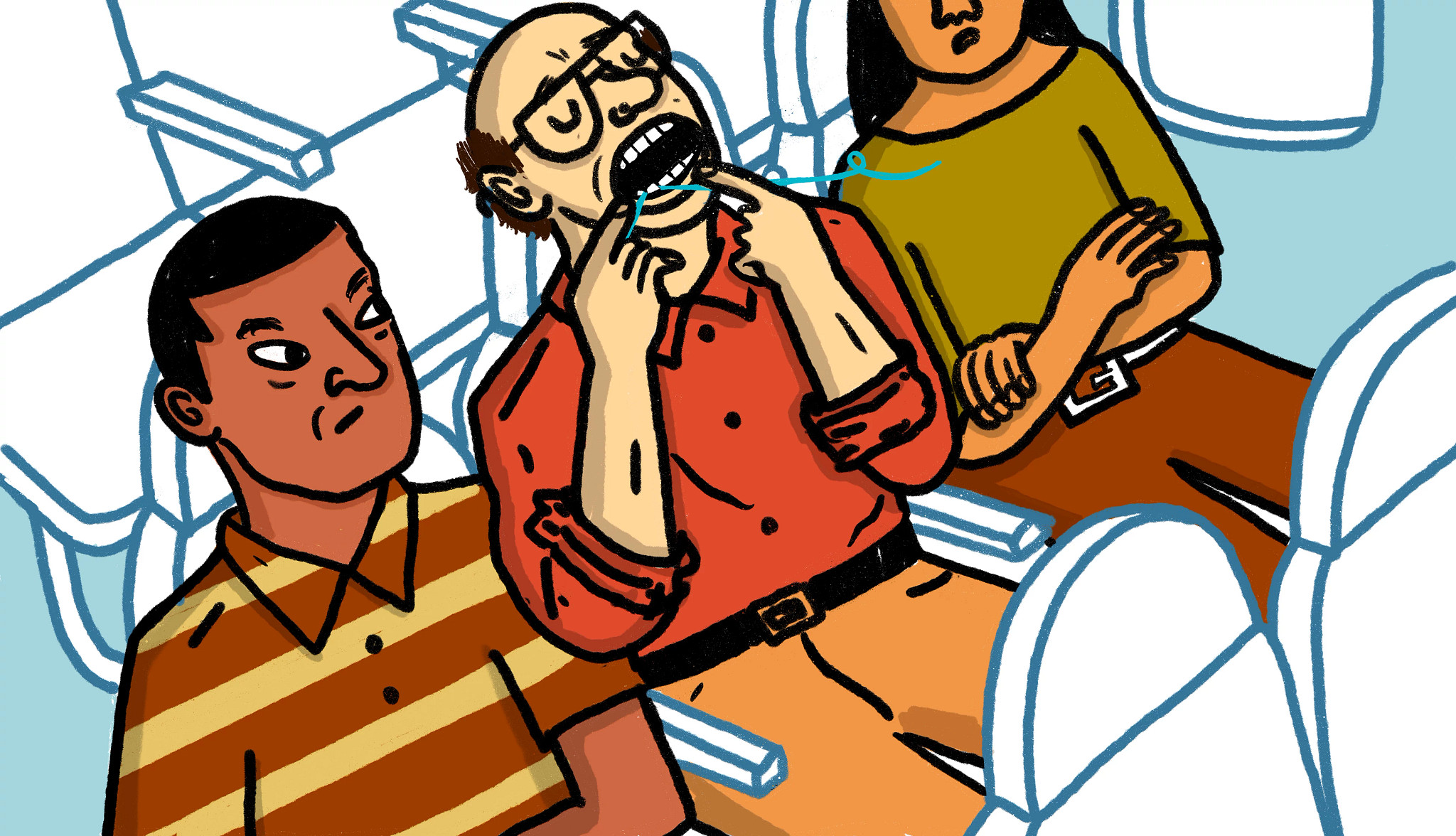 a person using floss on a plane