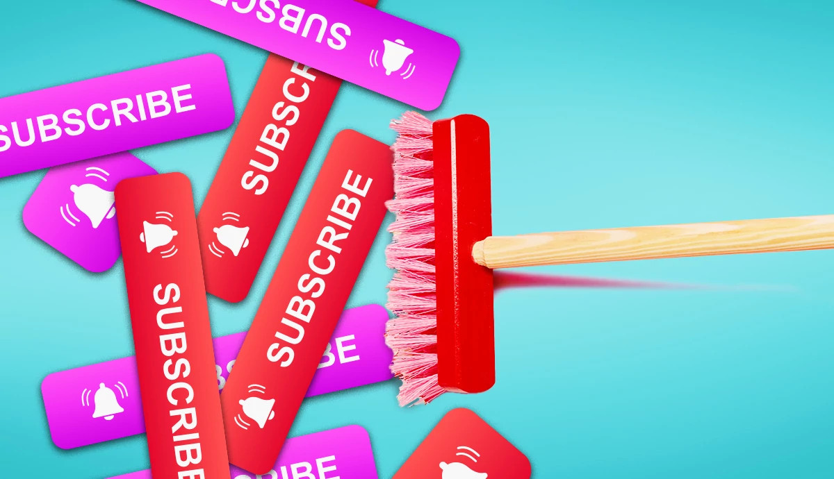 a broom sweeping away subscription icons