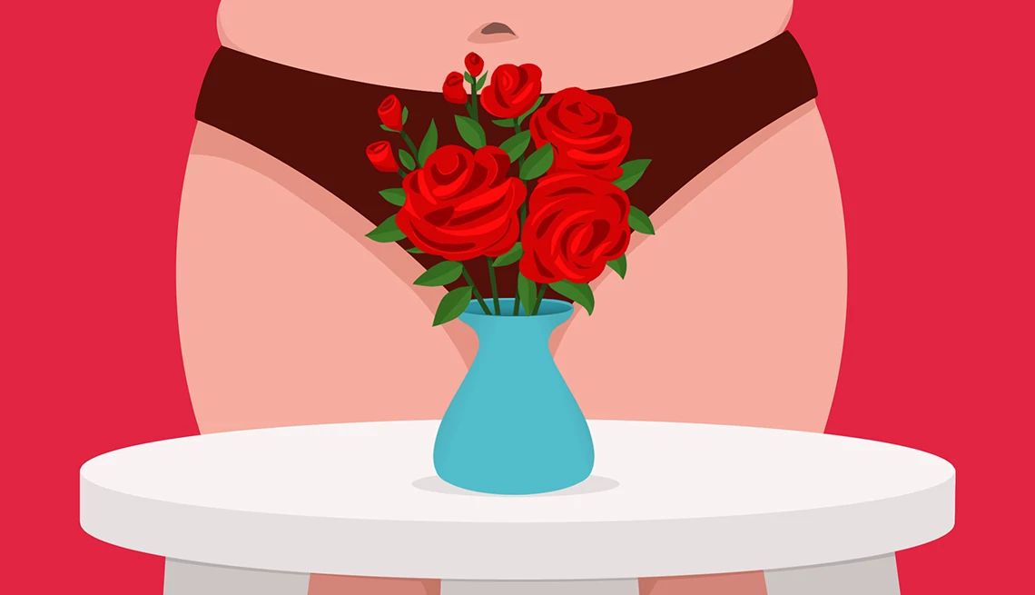 There's a Right Way and a Wrong Way to Clean Your Genitals a pot of red flowers shown before a woman in her underwear