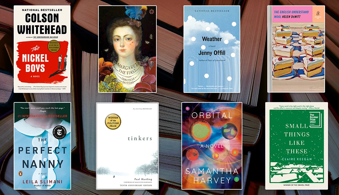 short novels for book clubs The Nickel Boys, Margaret the First, Weather, The English Understand Wool, The Perfect Nanny, Tinkers, Orbital and Small Things Like These book covers