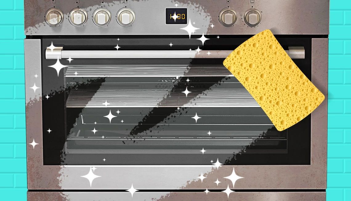 oven cleaning tips a shiny clean oven with a sponge on it