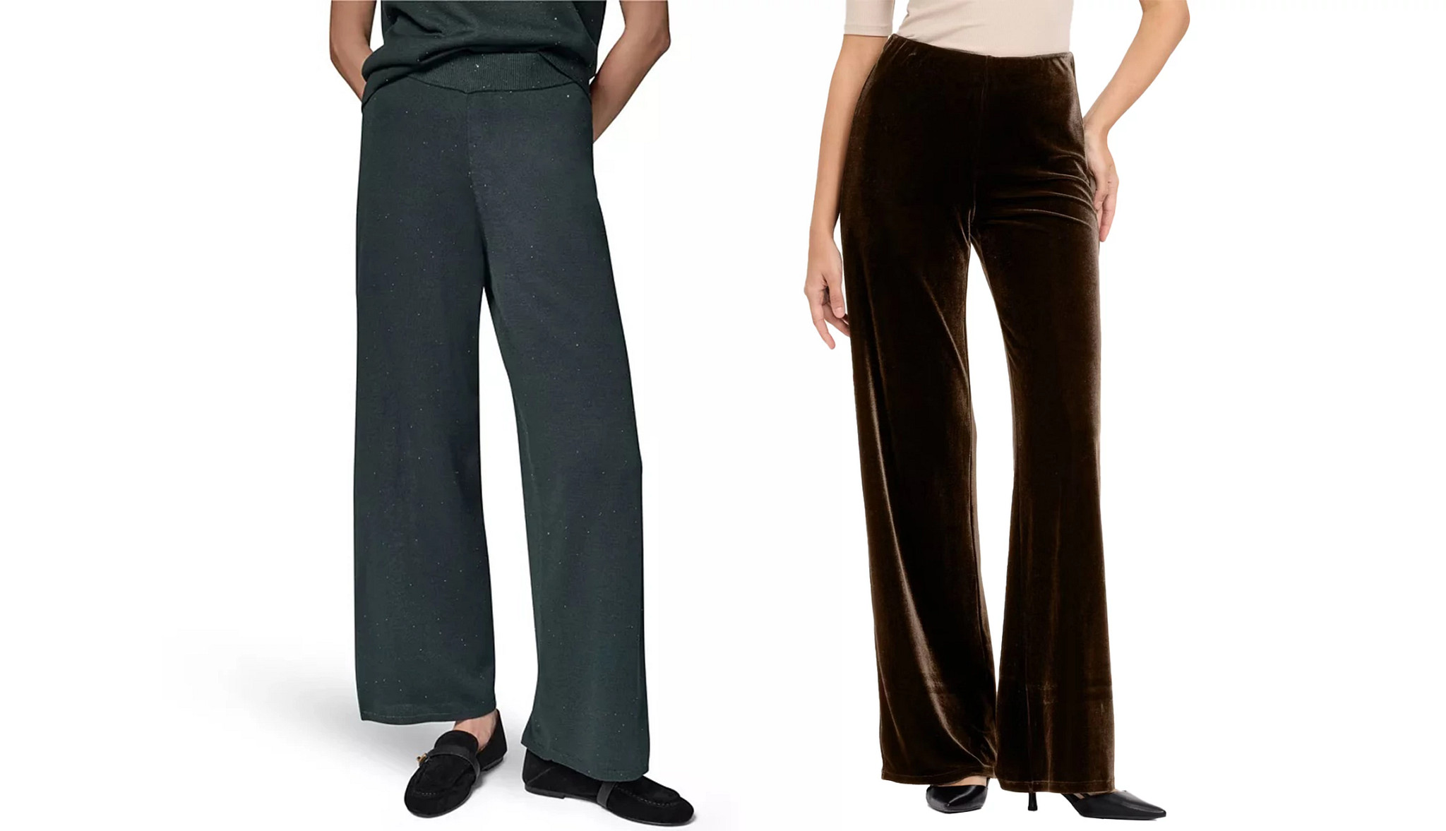 a collage with two different styles of womens pull on pants