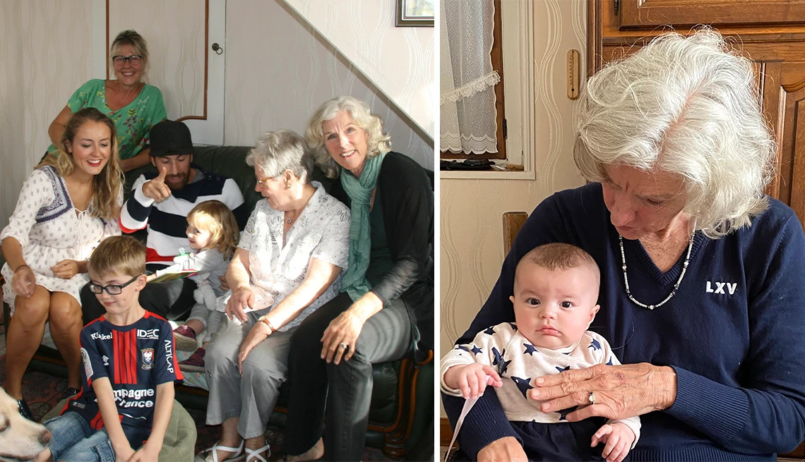 diane poses for photos with her french family members at their home