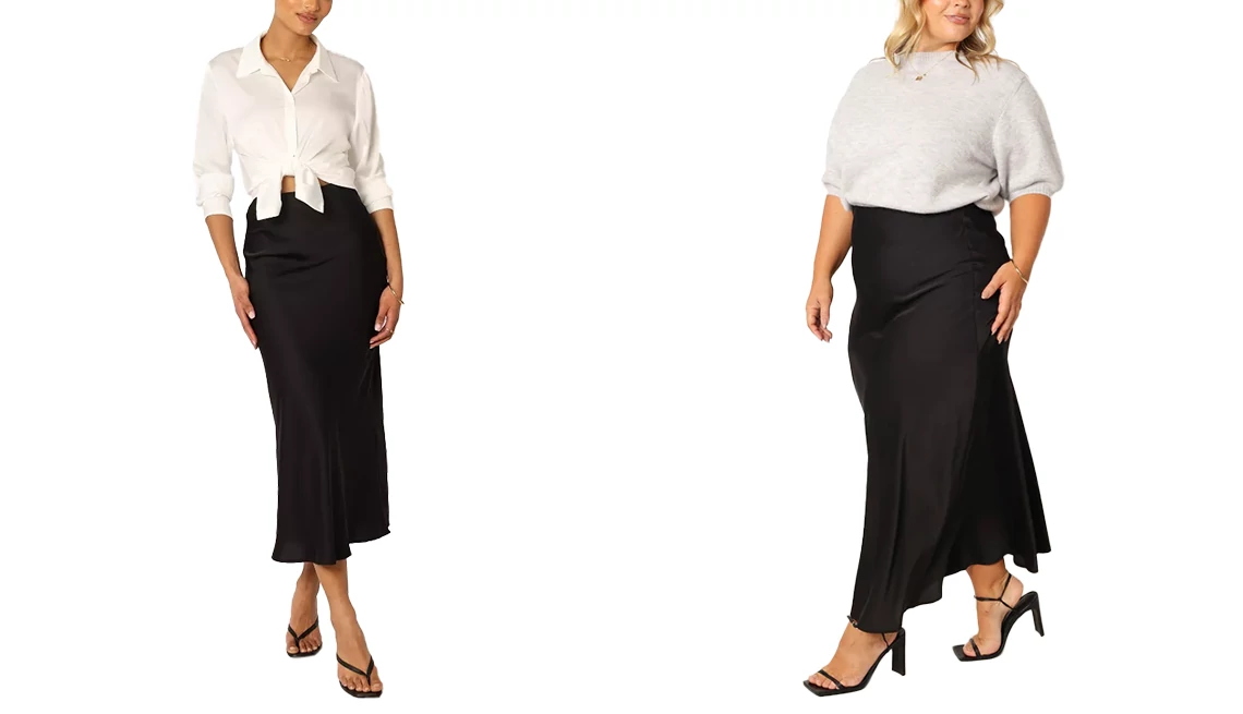 Hemline length Petal and Pup Nellie Satin Midi Skirt in Black