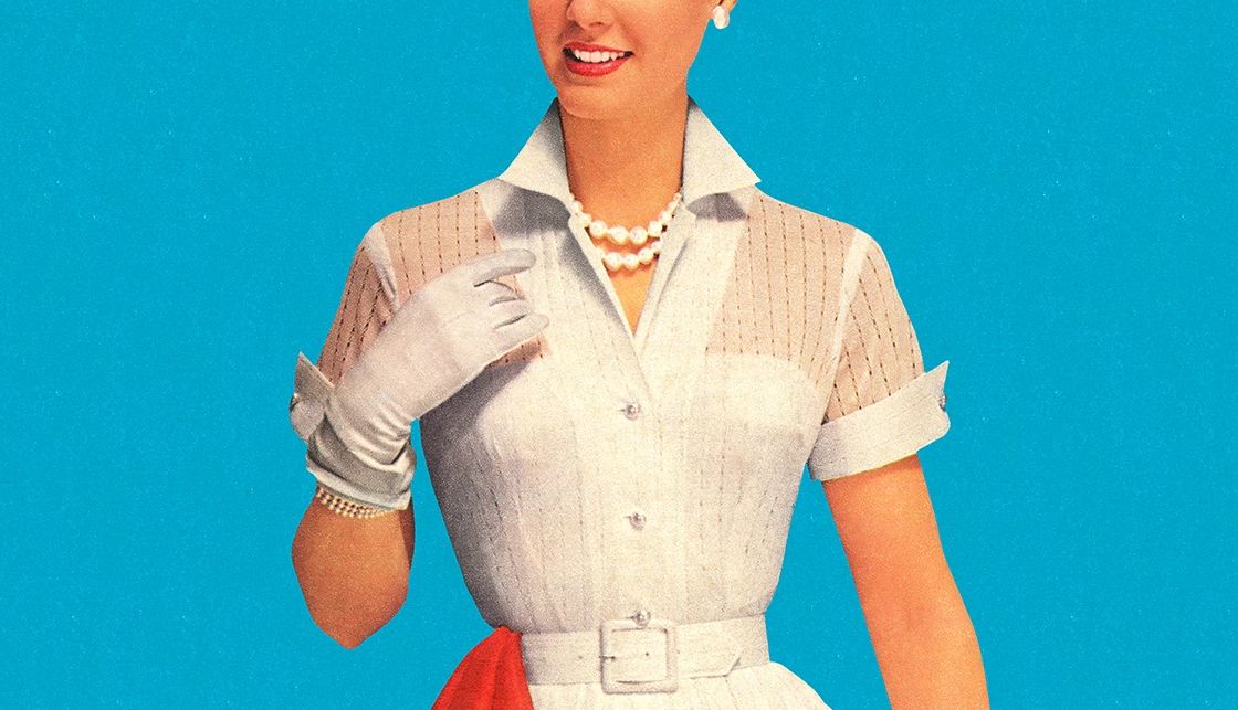 learn more about the demure social media craze illustration of a woman from the 50s wearing white gloves