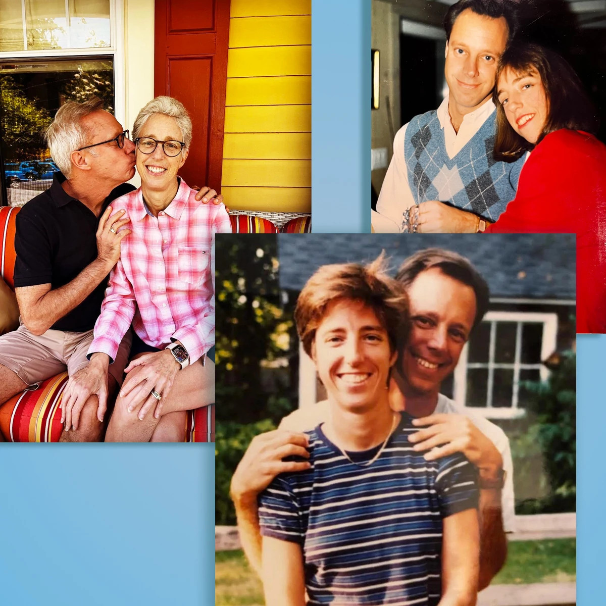 A series of three photos show Steven Petrow and his sister Julie during different stages of their lives