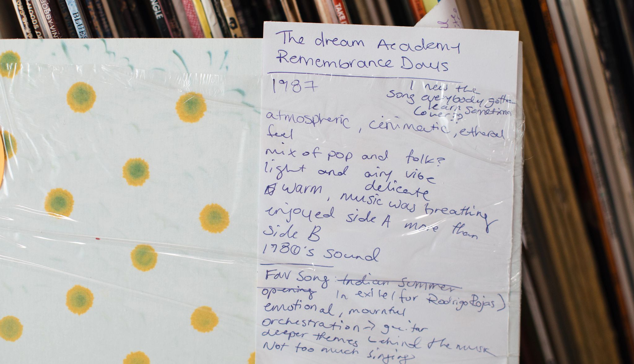 My Dad Lives On, Through the Record Albums He Left Behind note left next to a record