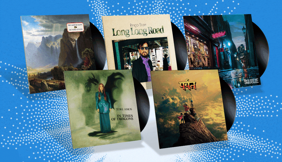 a collage with images of album covers by there might be giants, tori amos, ringo starr, squeeze and gorillaz