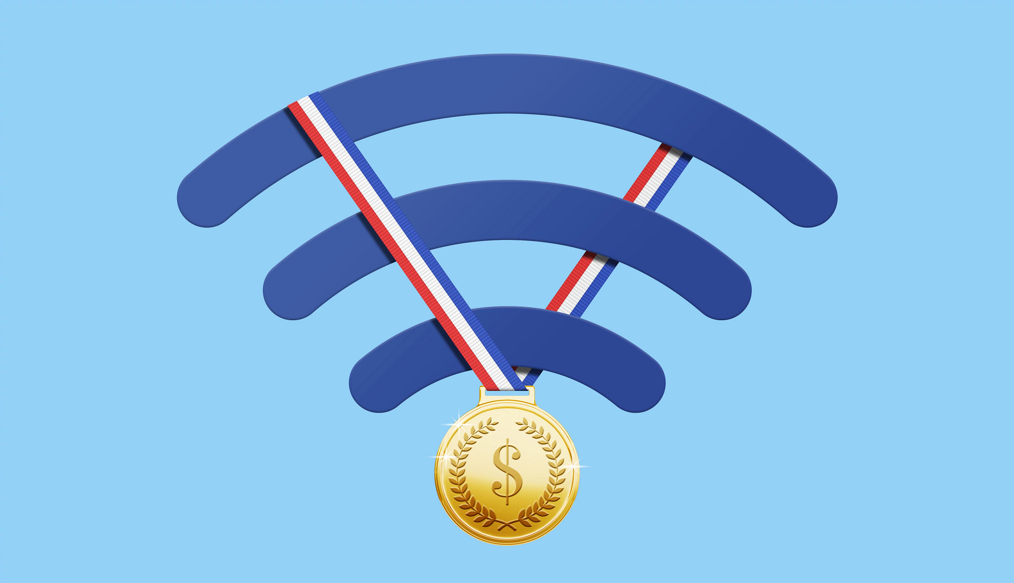 A gold medal hangs over a wifi symbol